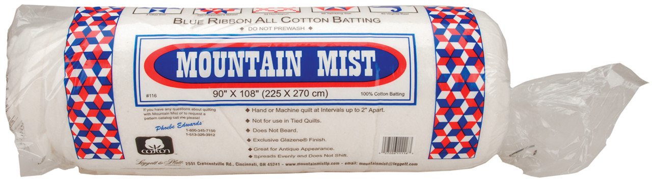 Mountain Mist Blue Ribbon Cotton Batting-Queen Size 90X108 116MM -  GettyCrafts