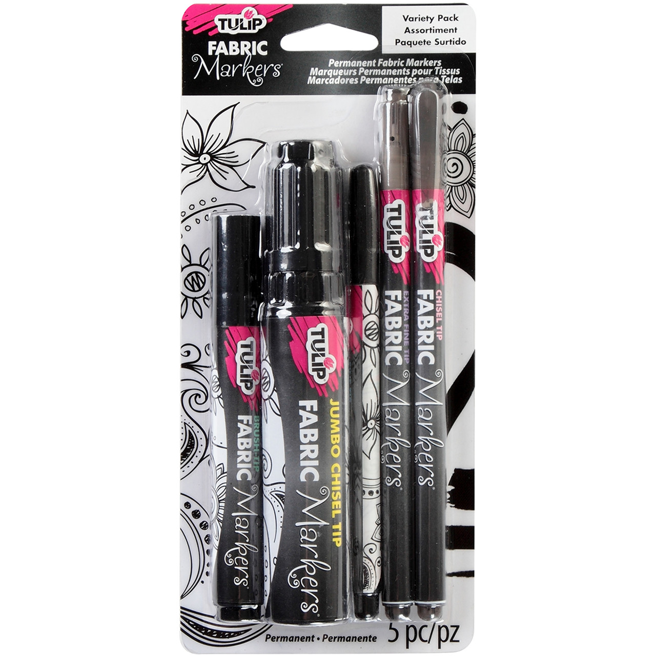 2 Pack Tulip Fabric Markers Variety Pack 5/Pkg-Black Assorted Tips FM5 -  GettyCrafts