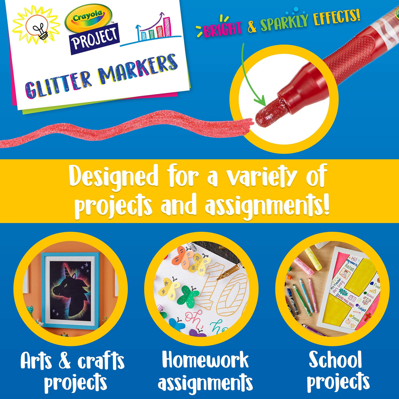 Crayola Project Markers 6/Pkg-Glitter Colors 58-8351 - GettyCrafts