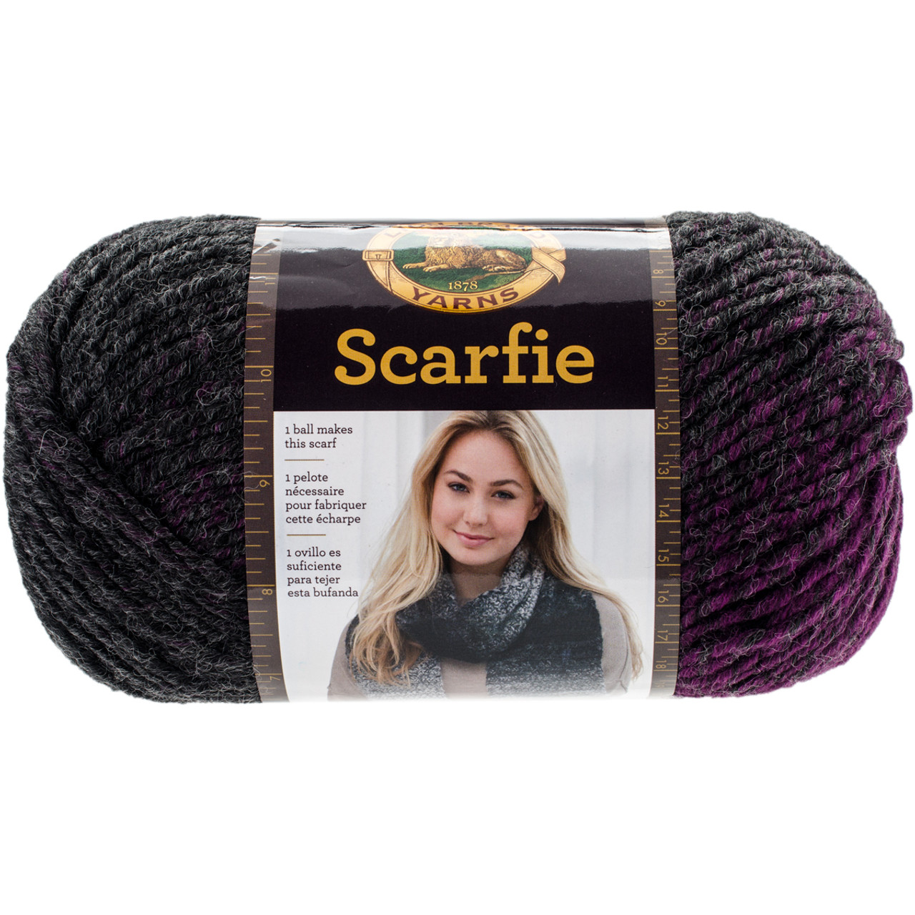 (3 Pack) Lion Brand Yarn 826-212Q Scarfie Yarn, Charcoal/Magenta