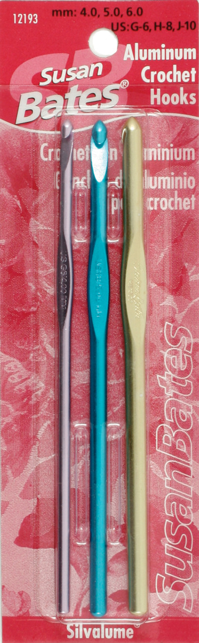 Susan Bates Silvalume Soft Ergonomic Crochet Hook Set-Sizes F5/3.75mm, G6/ 4mm, A