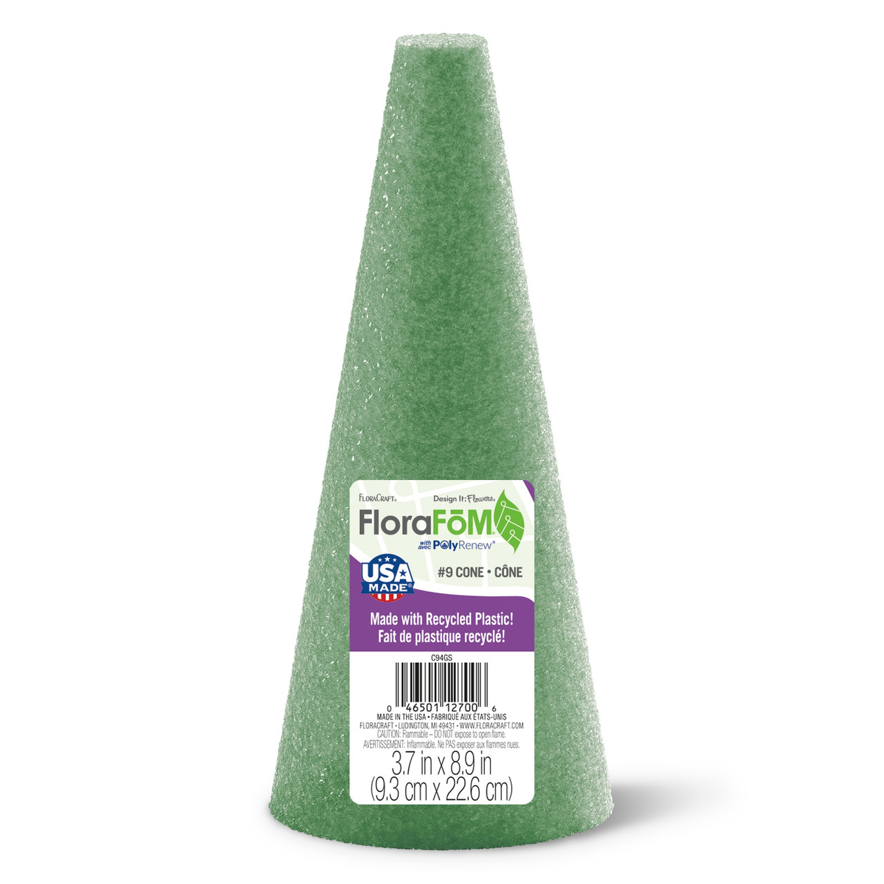 Floracraft Styrofoam Cone-Green 9x4