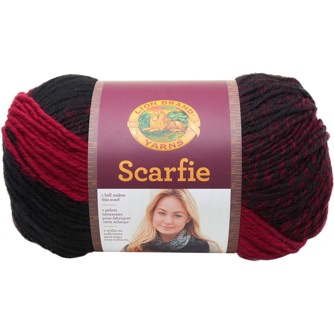 (3 Pack) Lion Brand Yarn Scarfie Bulky Yarn, Cranberry/Black