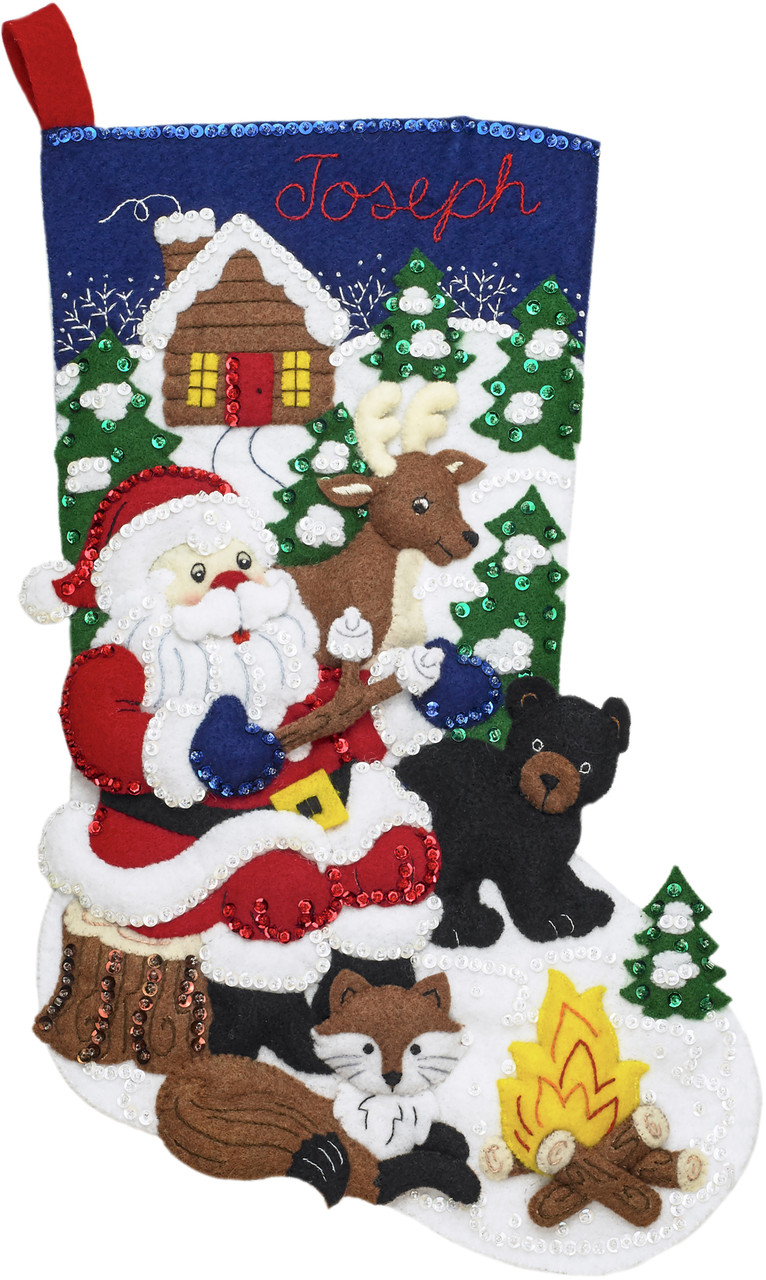 Bucilla Felt Stocking Applique Kit 18 Long Santa's Gathering