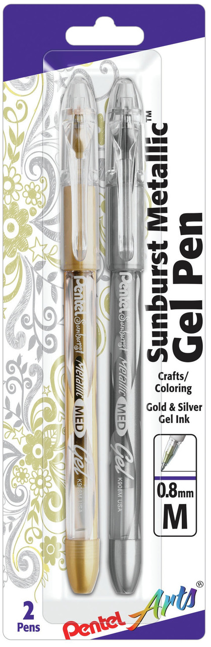 Pentel Arts Sunburst Metallic Gel Pen 0.8mm 2 Pack Gold & Silver
