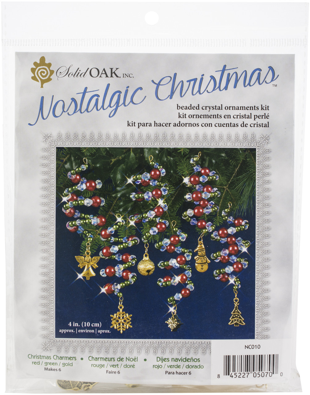 Solid Oak Nostalgic Christmas Beaded Crystal Ornament Kit-Ruby, Green & Gold Christmas Charmers