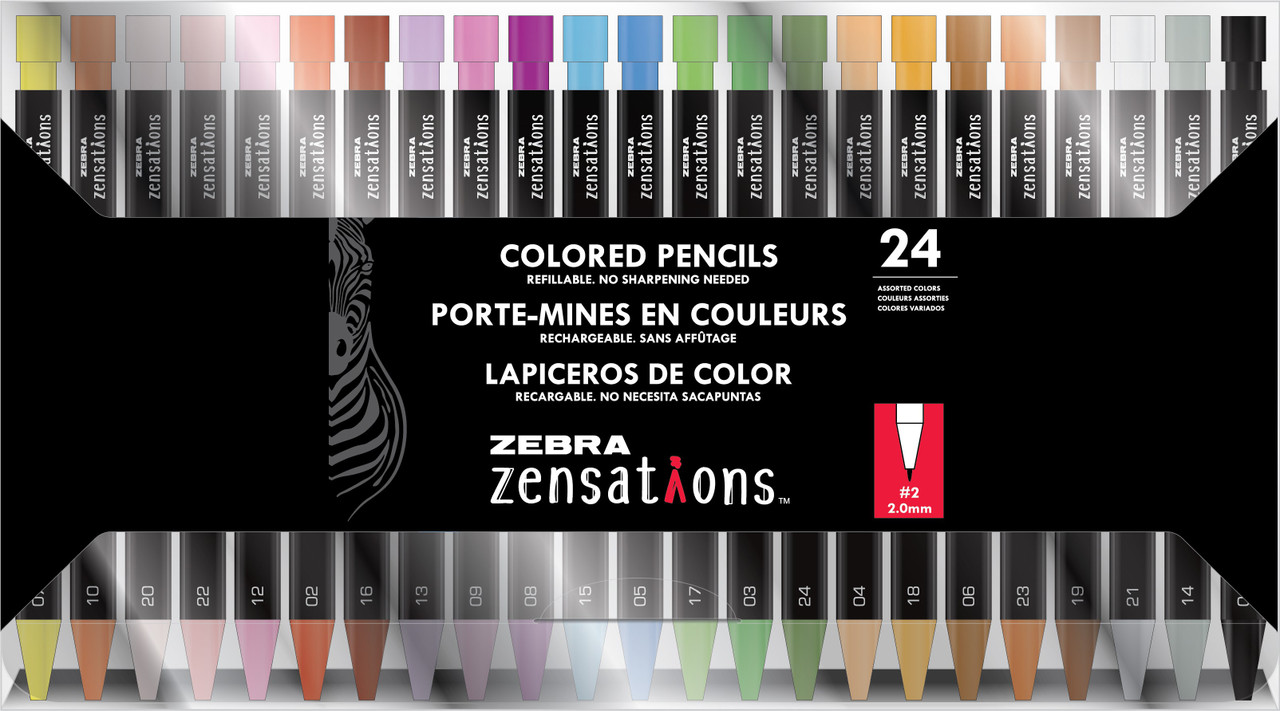  Zebra Pen Zensations Mechanical Colored Pencils, 2.0mm Point  Size, Assorted Colored Lead, 24-Count : Office Products