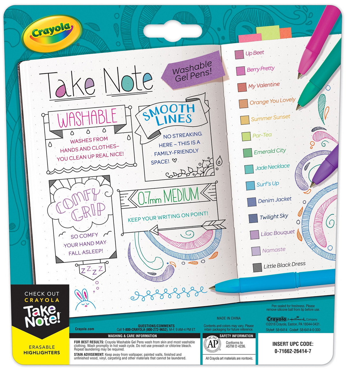 Take Note Washable Felt Tip Pens, 6 Count, Crayola.com