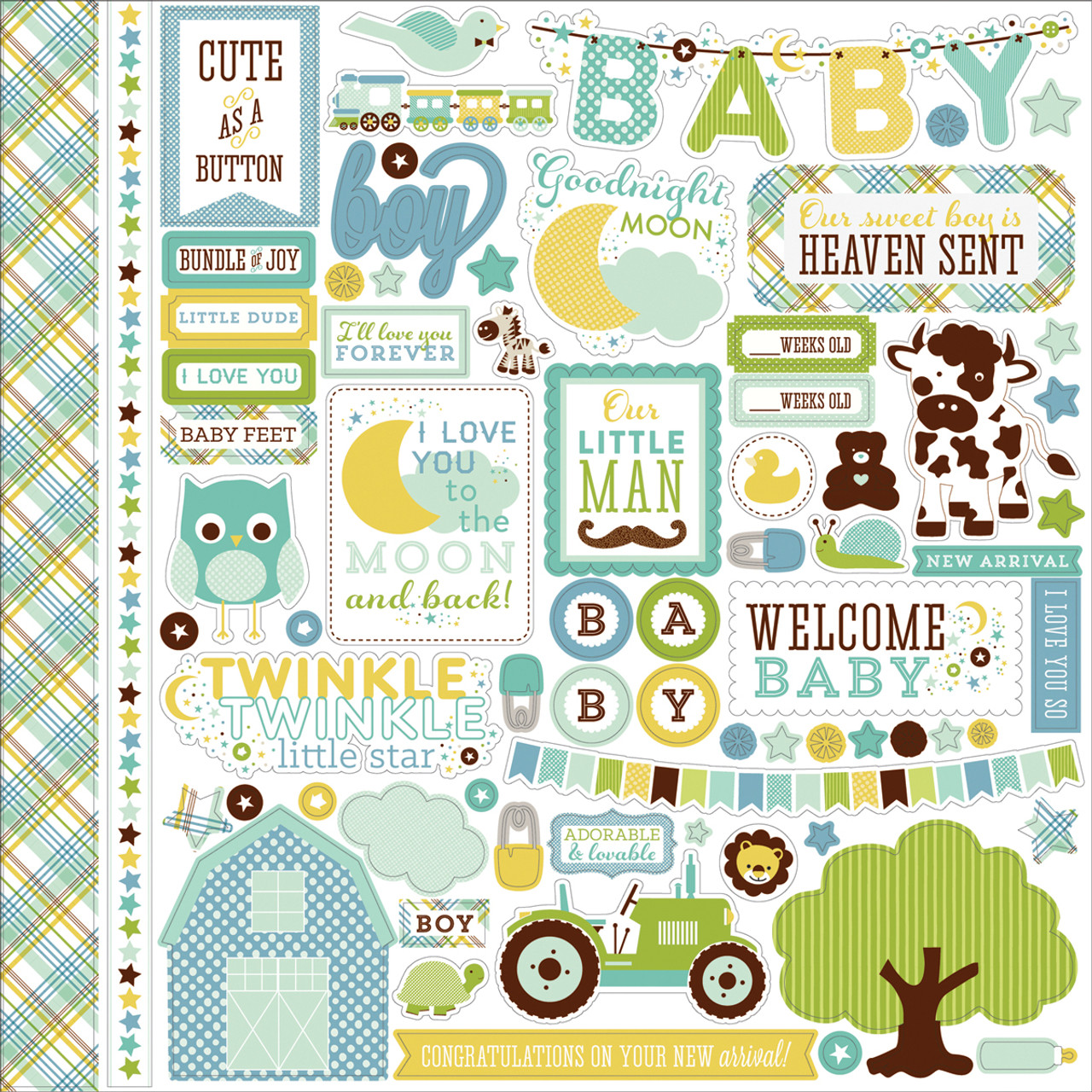 Hush Little Baby Stickers 12X12-Baby Boy Elements - 709388331972