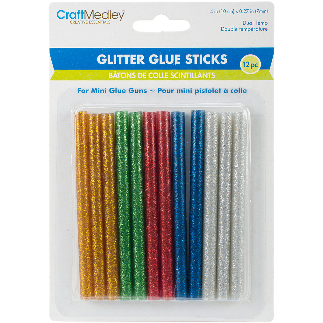 CraftMedley Dual-Temp Mini Glitter Glue Sticks 12/Pkg-.27X4