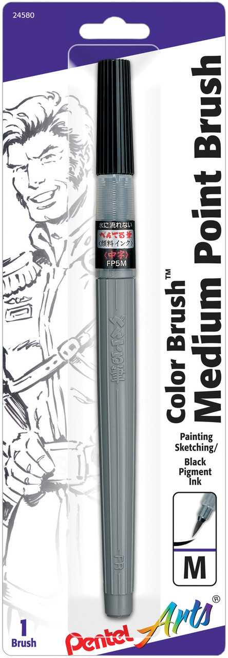 Pentel Arts Color Brush Pen Fine Tip Black Pigment Ink