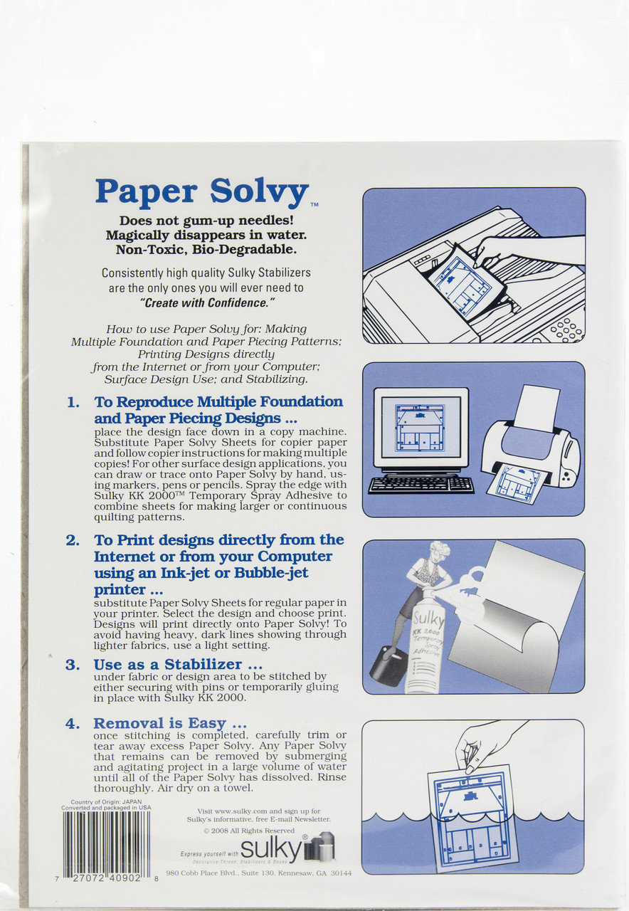 Sulky Paper Solvy Water-Soluble Stabilizer 12/Pkg-8.5X11