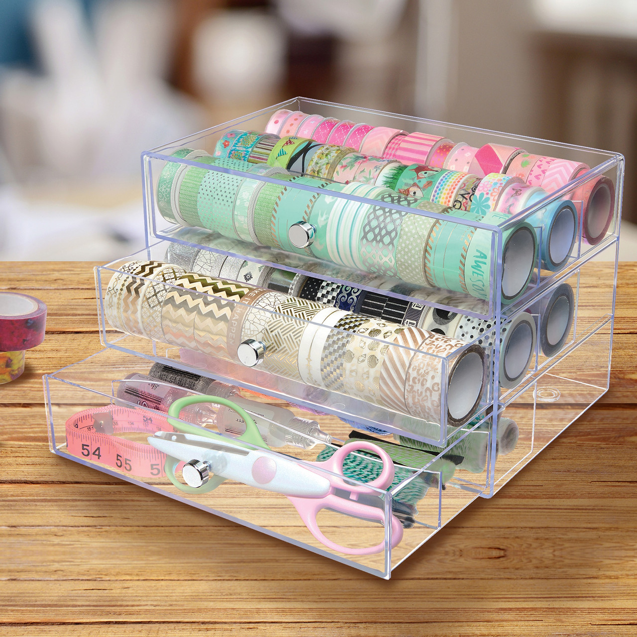 Deflecto Washi Tape Storage Cube-Clear, 10Wx7Hx6.8D 350901CR