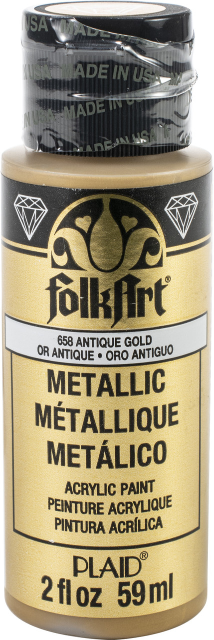 FolkArt Metallic Acrylic Paint 2oz-Antique Gold SM-658 - GettyCrafts