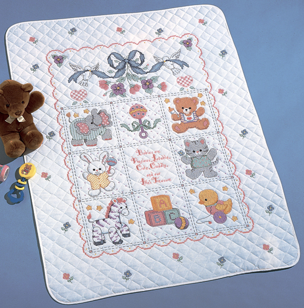 Animal Babies Quilt Stamped Cross-Stitch Kit, 34 x 43