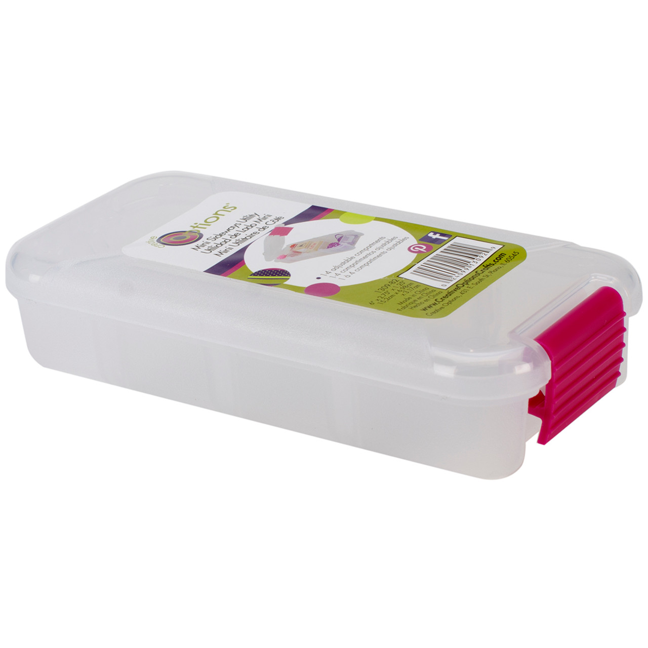 Creative Options Pro Latch Utility Box 1-4 Compartments-6X2.75X1.25  Clear W/Magenta 1309-82 - GettyCrafts