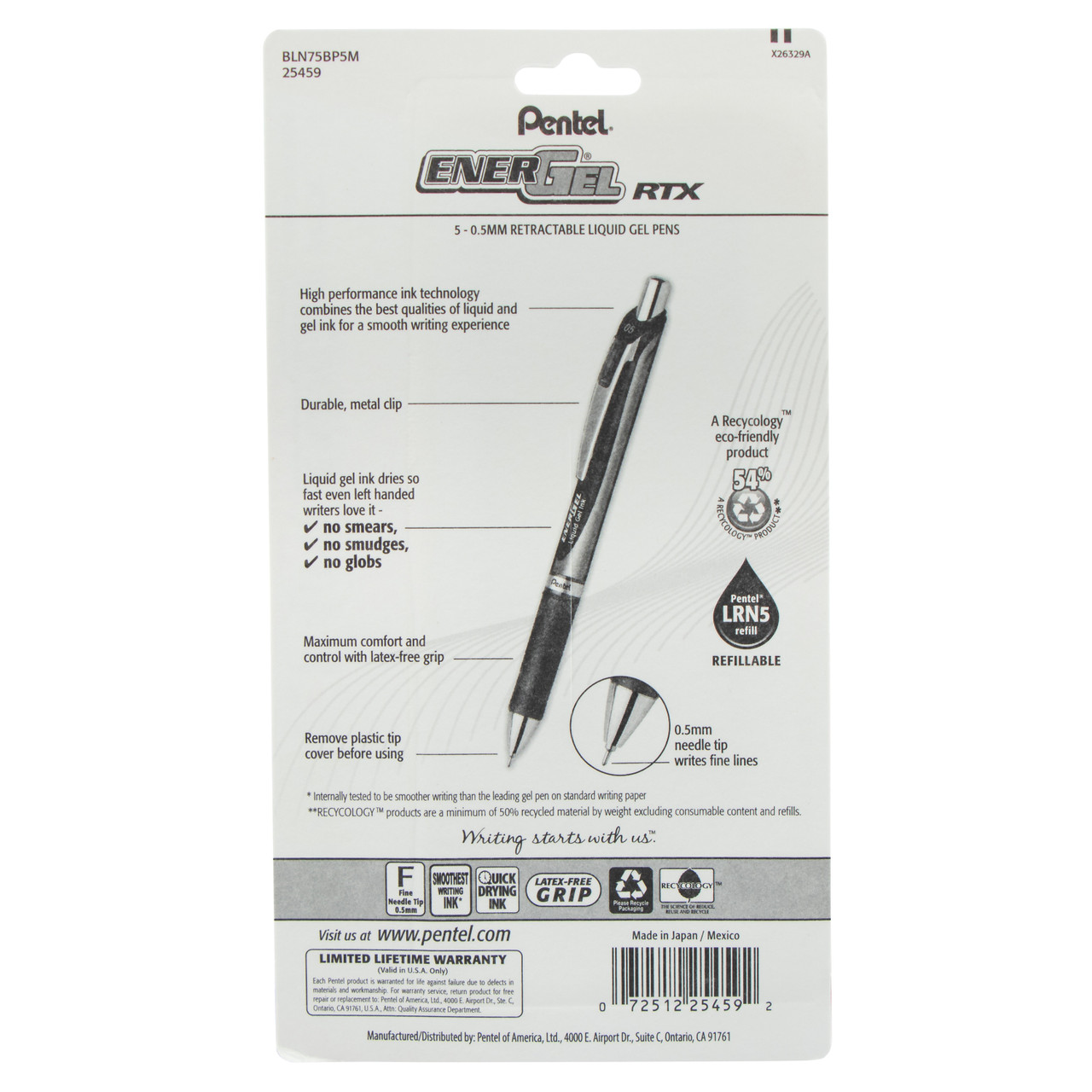 Pentel EnerGel Pearl Retractable Liquid Gel Pen Fine Point 0.5 mm