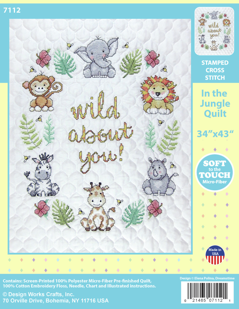 Design Works Stamped Quilt Cross Stitch Kit 34X43 in The Jungle