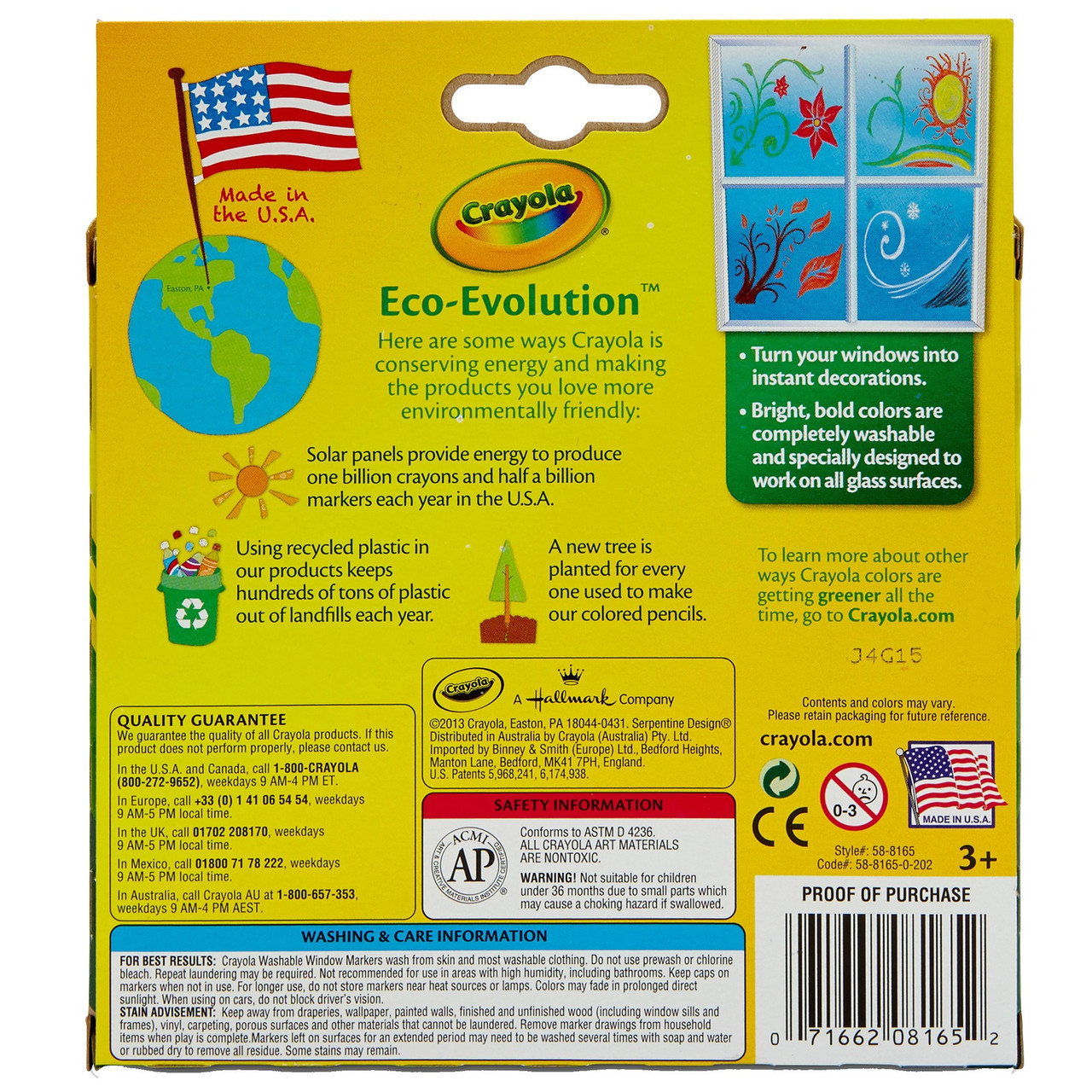 Crayola Washable Window Markers, Window Decorations, Gift, 8 Count (58-8165)