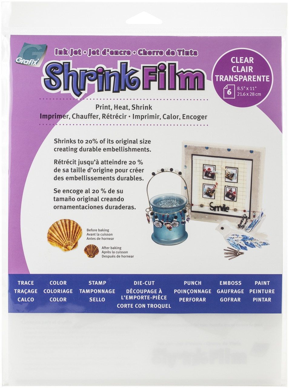 Grafix Shrink Film 8.5X11 6/Pkg Clear
