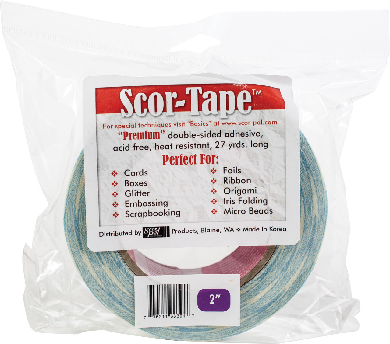 Scor-Pal SP-209 Long Double Sided Adhesive Tape - 6 in. x 27 Yards