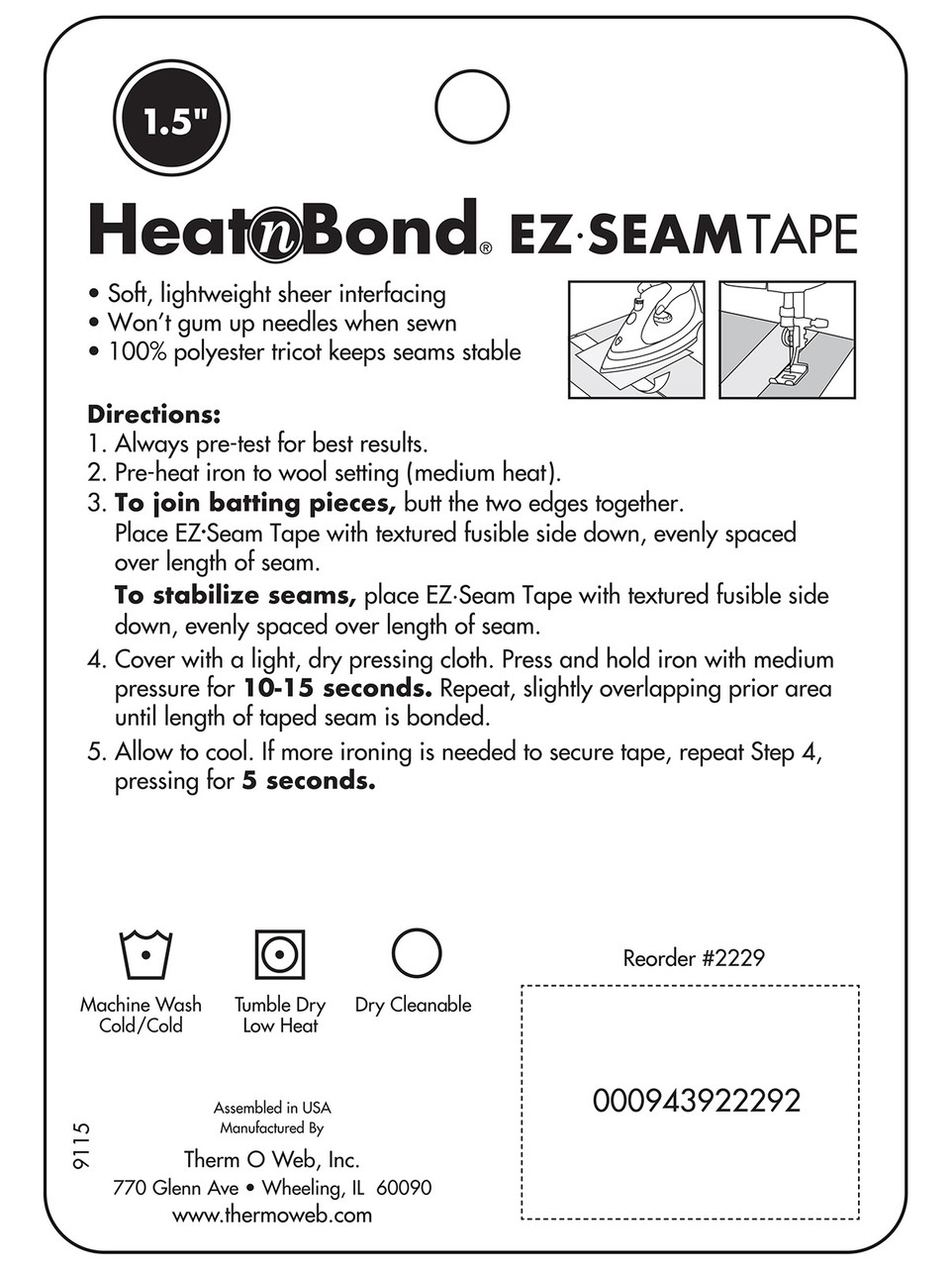 HeatnBond EZ Seam Iron-On Fusible Batting & Seam Tape-1.5X15yd