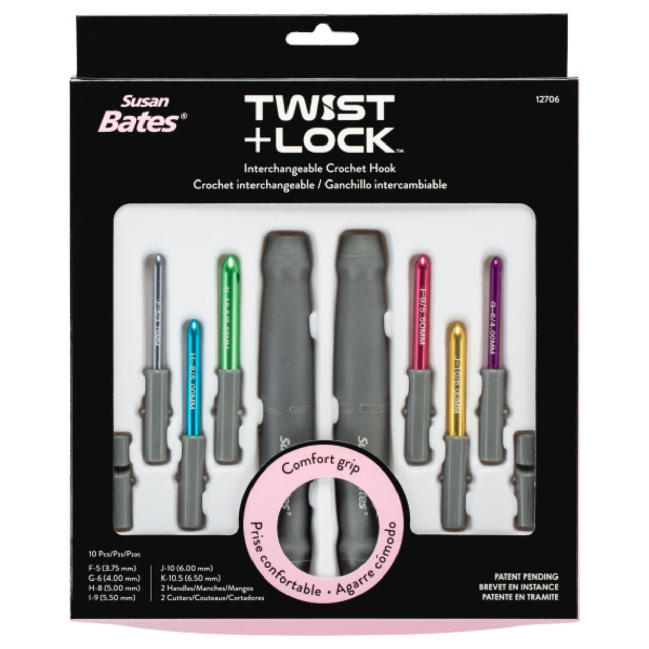 Susan Bates Twist + Lock Deluxe Intchg Crochet Hook SetSizes F5/3.75mm