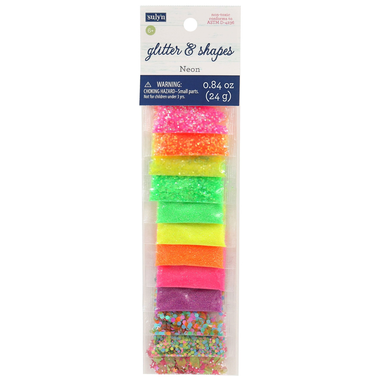 6 Pack Sulyn Glitter And Sparkle Shapes-Neon SUL58460 - GettyCrafts