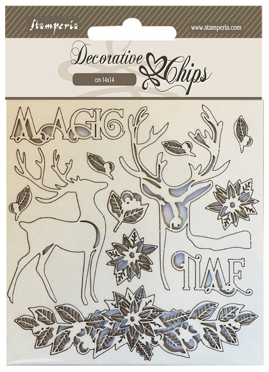 Stamperia Decorative Chips 5.5X5.5-Magic Forest Writing & Plates