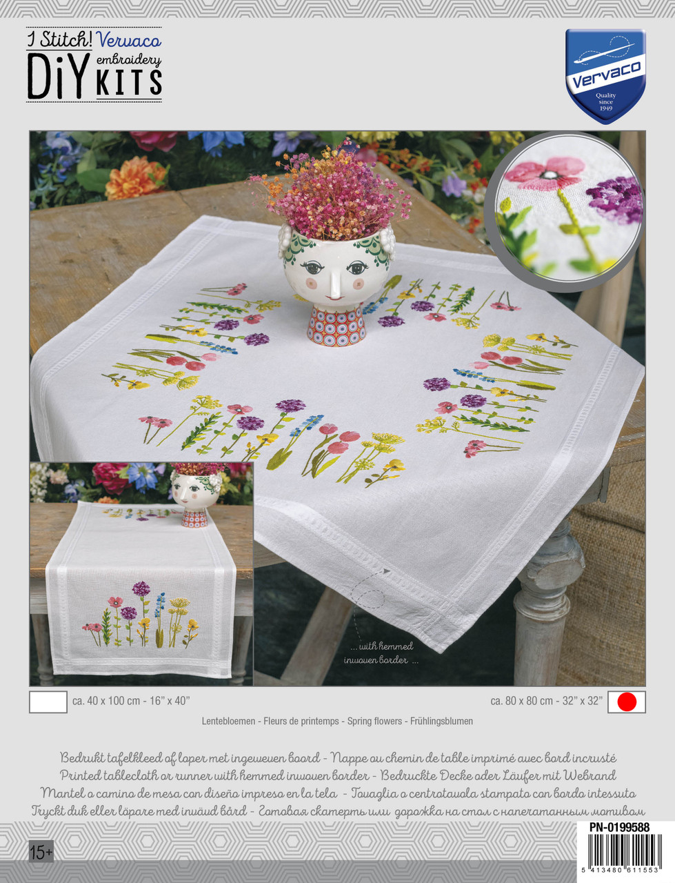 Vervaco Stamped Tablecloth Cross Stitch Kit 32X32-Spring Flowers