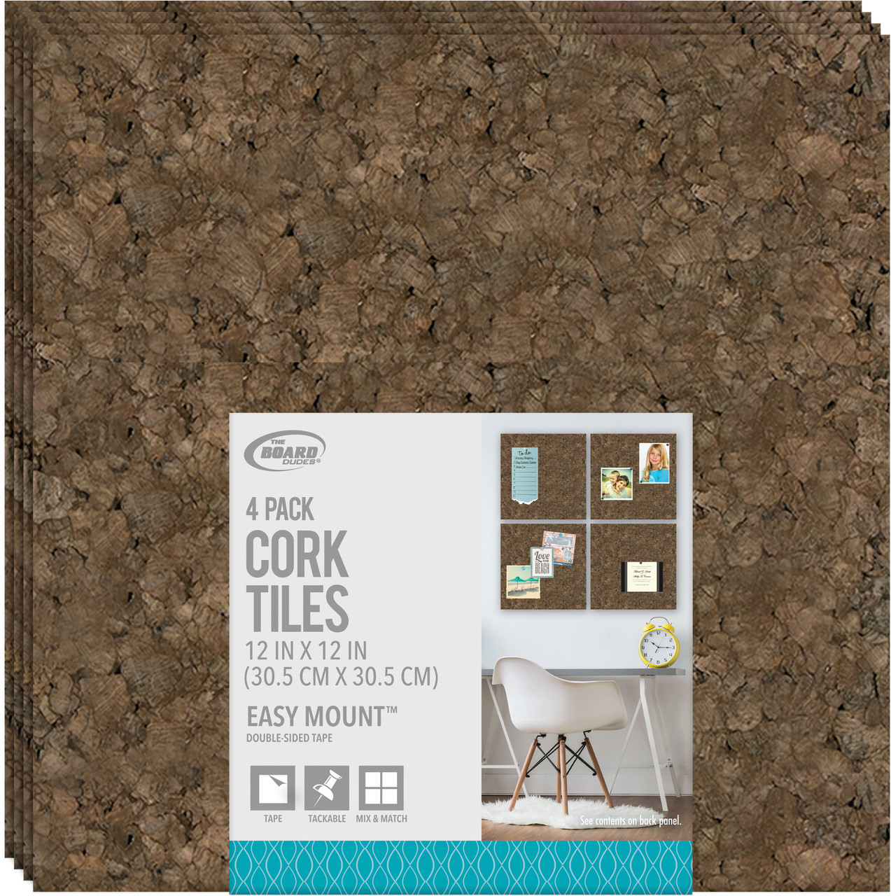 Board Dudes Cork Tile 12X12 4/Pkg-Dark CXN60 - GettyCrafts