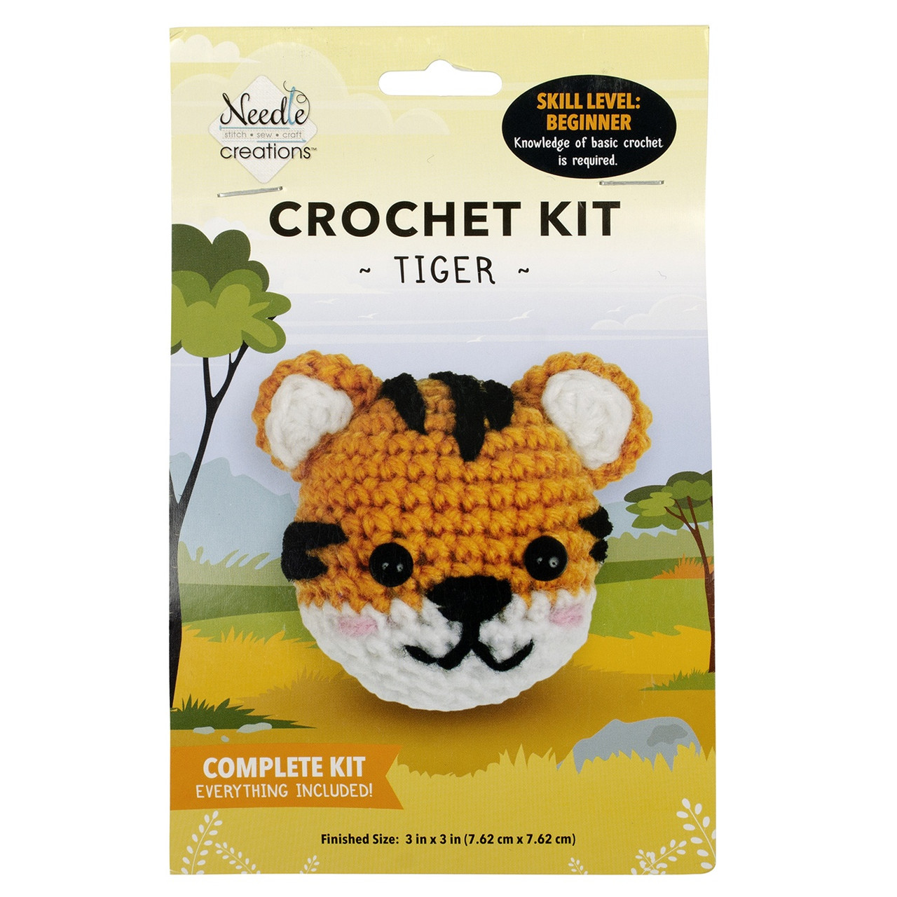 4 Pack Fabric Editions Mini Crochet Kit-Tiger 3X3 CRCHKTMI-SFTIG