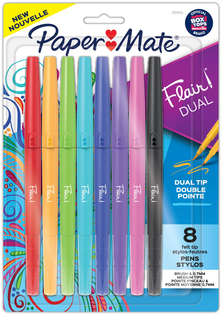 Paper Mate Flair Duo Pens - Medium Pen Point - 0.7 mm Pen Point Size - Assorted - 8 / Pack