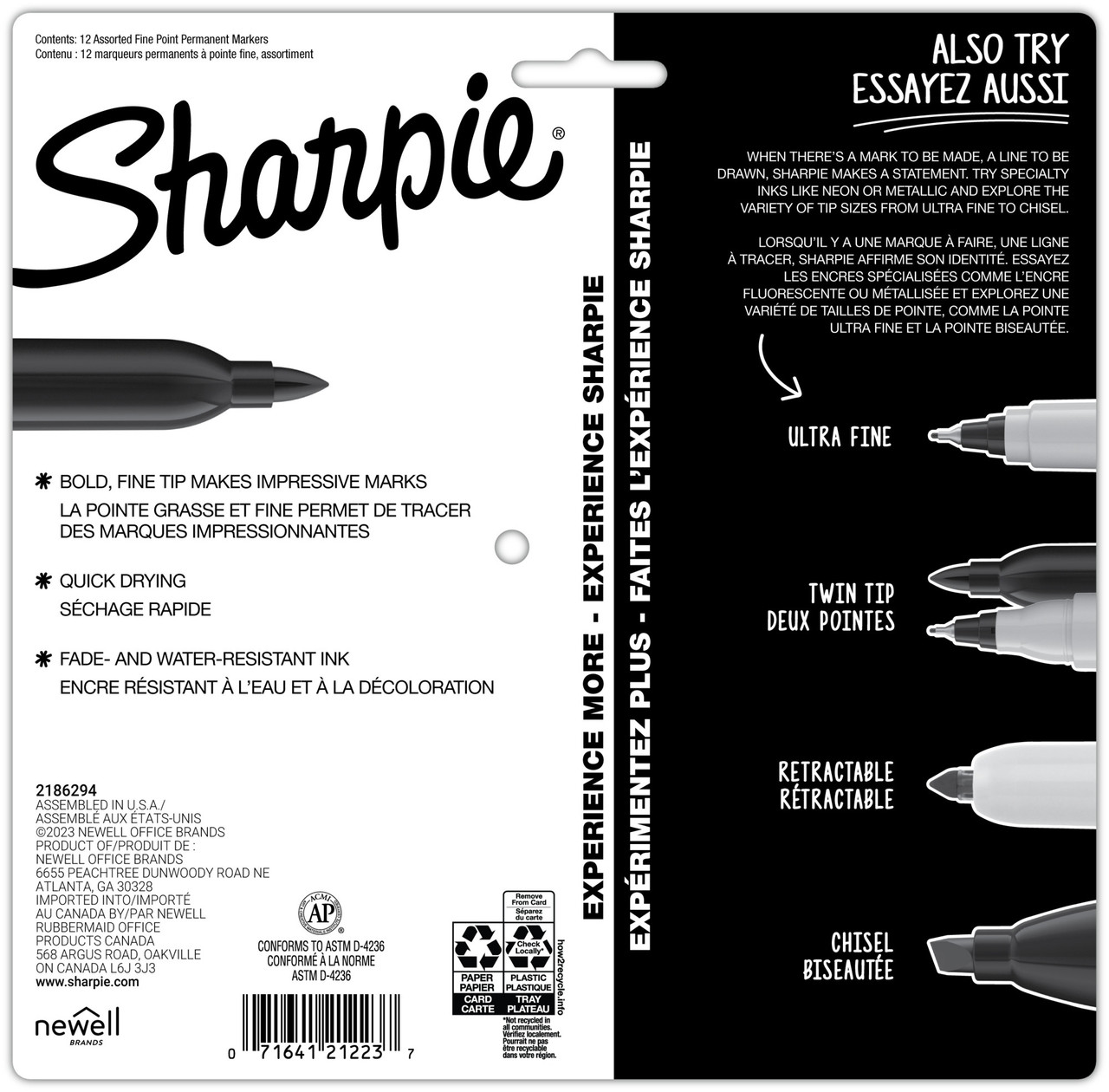 Newell Brands Sanford Sharpie Fine 12-Color Set Markers Felt Point