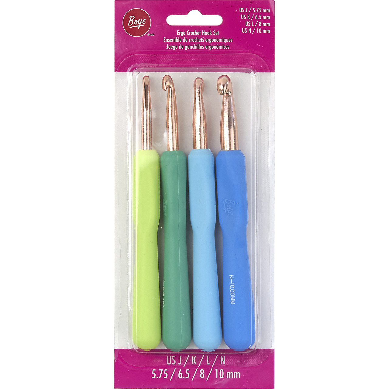 Boye Ergonomic Aluminum Crochet Hook Set 4/Pkg-Sizes J/K/L/N 4040045 -  GettyCrafts