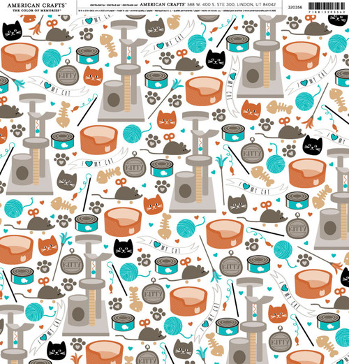 25 Pack - American Crafts Brands Animal Cardstock 12"X12"-Kitties - ANPP-20356 - 718813203562