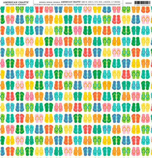 25 Pack - American Crafts Brands Summer Cardstock 12"X12"-Sunshiny Days-Flip Flops - SUPP-20502 - 718813205023