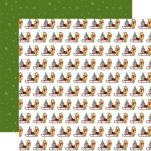 25 Pack - Winnie The Pooh Christmas Double-Sided Cardstock 12"X12"-Winnie And Sleds - 5A0028TL-1GC22 - 732388397228