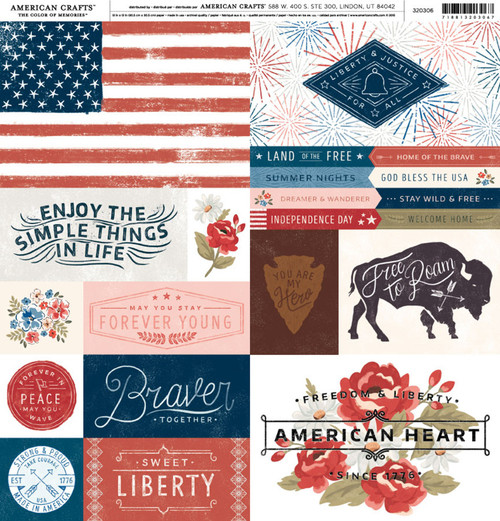 25 Pack - American Crafts Brands Holidays & Events Cardstock 12"X12"-Sweet Freedom 01 - HEPP-20306 - 718813203067