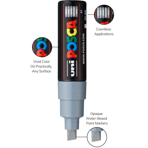 POSCA 8K Paint Marker Broad Chisel Tip 8mm-Grey - 5A00317H-1H2X3