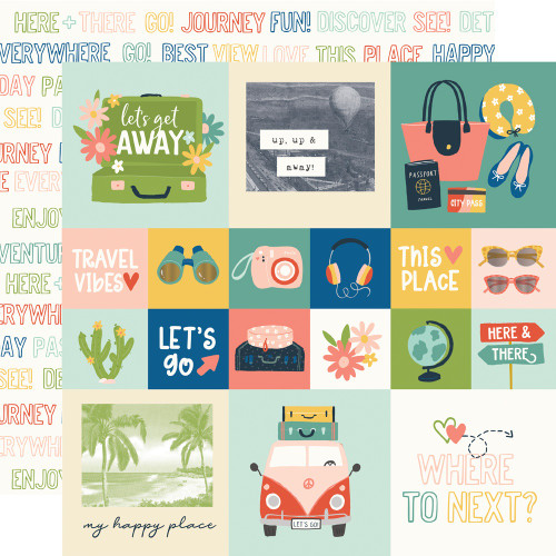 25 Pack - Pack Your Bags Double-Sided Cardstock 12"X12"-2X2/4X4 Elements - PYB12-22113 - 810112389487
