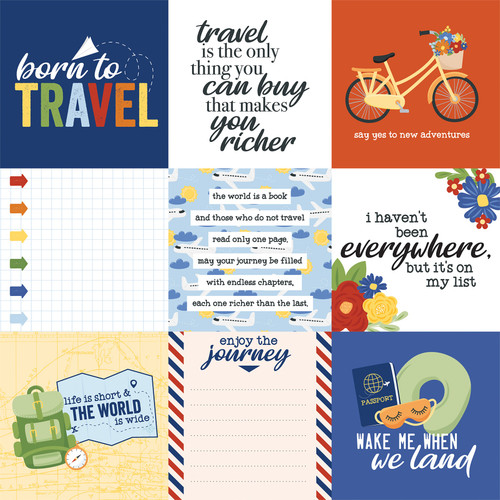 25 Pack - Born To Travel Double-Sided Cardstock 12"X12"-4X4 Journaling Cards - 5A002L57-1GMHB