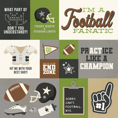 25 Pack - Simple Stories Football Double-Sided Cardstock 12"X12"-Elements - 5A002KC5-1GLVM
