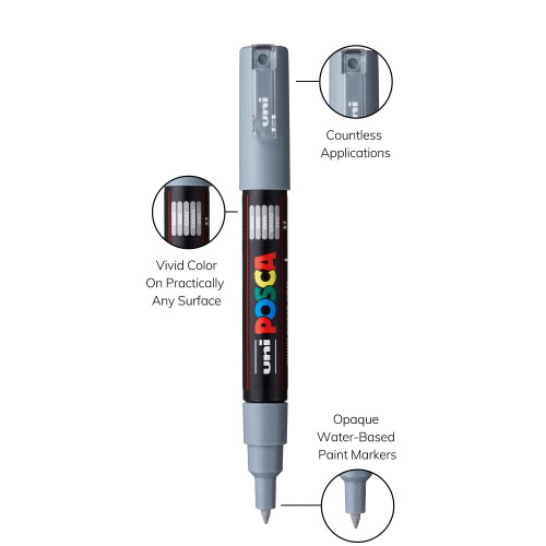 POSCA 1M Paint Marker X-Fine Bullet Tip .7mm-Grey - 5A00315G-1H2RR POSCA 1M Paint Marker X-Fine Bullet Tip .7mm-Grey - 5A00315G-1H2RR