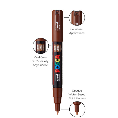 POSCA 1M Paint Marker X-Fine Bullet Tip .7mm-Brown - 5A00315G-1H2R2 POSCA 1M Paint Marker X-Fine Bullet Tip .7mm-Brown - 5A00315G-1H2R2