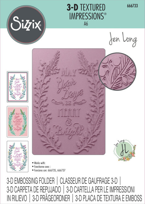 Sizzix 3D Textured Impressions Embossing Folder By Jen Long-Merry & Bright - 5A00240Z-1G7BM - 630454290278