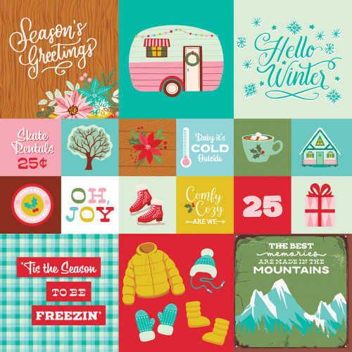 25 Pack - Snow Pine Lodge Double-Sided Cardstock 12"X12"-2X2/4X4 Elements - 5A0029QH-1GD1Z