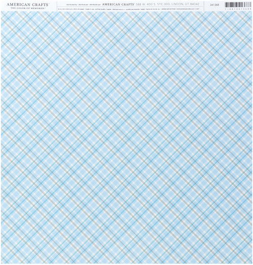 25 Pack - American Crafts Holiday/Event Single-Sided Cardstock 12"X12"-Baby Boy Plaid - 341368 - 718813413688
