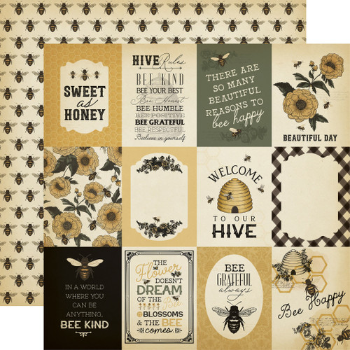 25 Pack - Honey Bee Double-Sided Cardstock 12"X12"-3X4 Journaling - 5A0033HW-1H570 - 810192591930