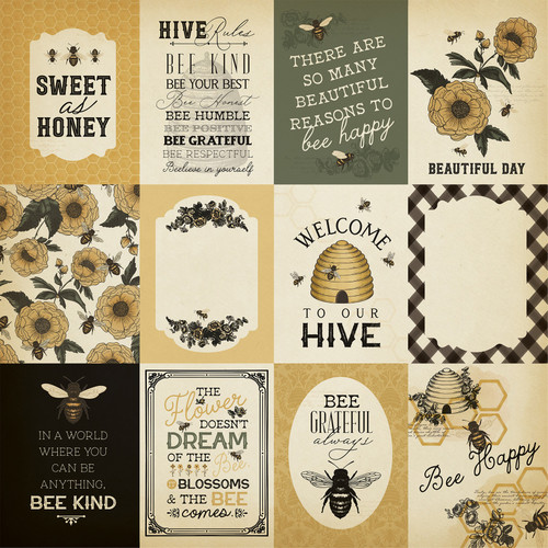25 Pack - Honey Bee Double-Sided Cardstock 12"X12"-3X4 Journaling - 5A0033HW-1H570